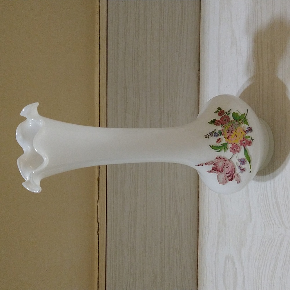 Vintage Fenton Floral Ribbon Top Vase